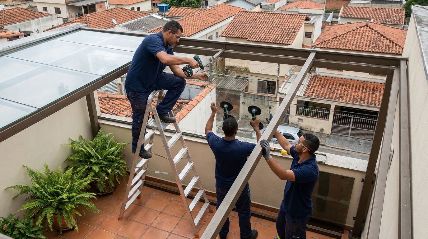 Cobertura de vidro em terraço com telhados em Aparecida de Goiânia-GO