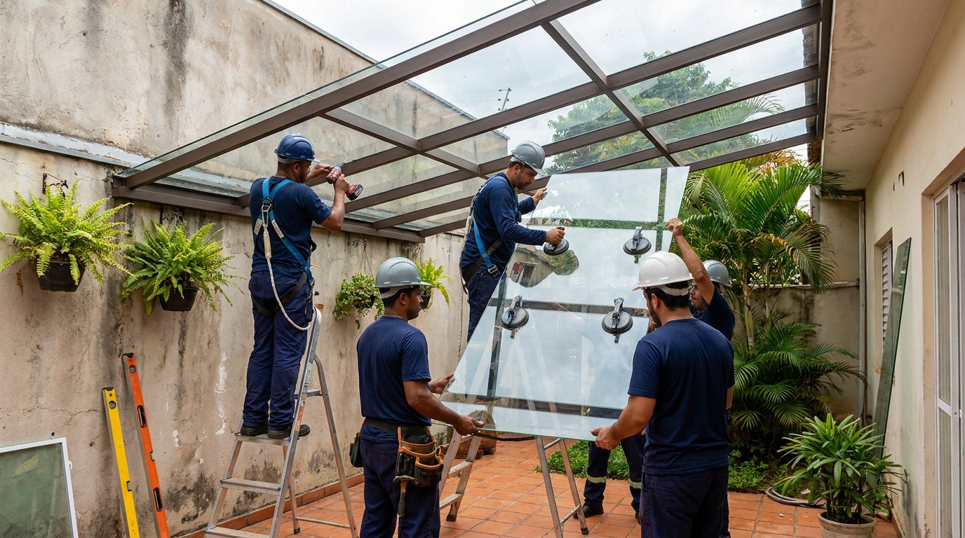 Instalação de cobertura de vidro em Aparecida de Goiânia-GO