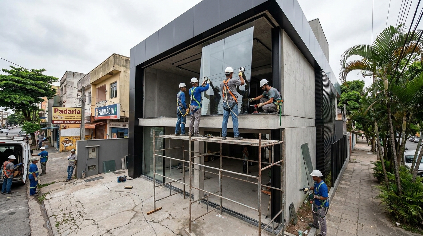 Fachada preta moderna em Aparecida de Goiânia-GO