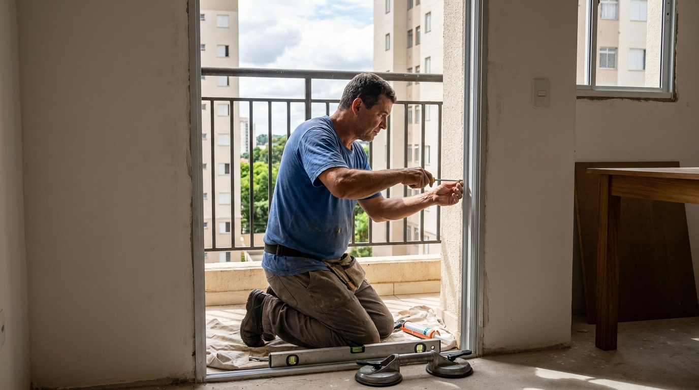 Janela de vidro em apartamento alto em Aparecida de Goiânia-GO