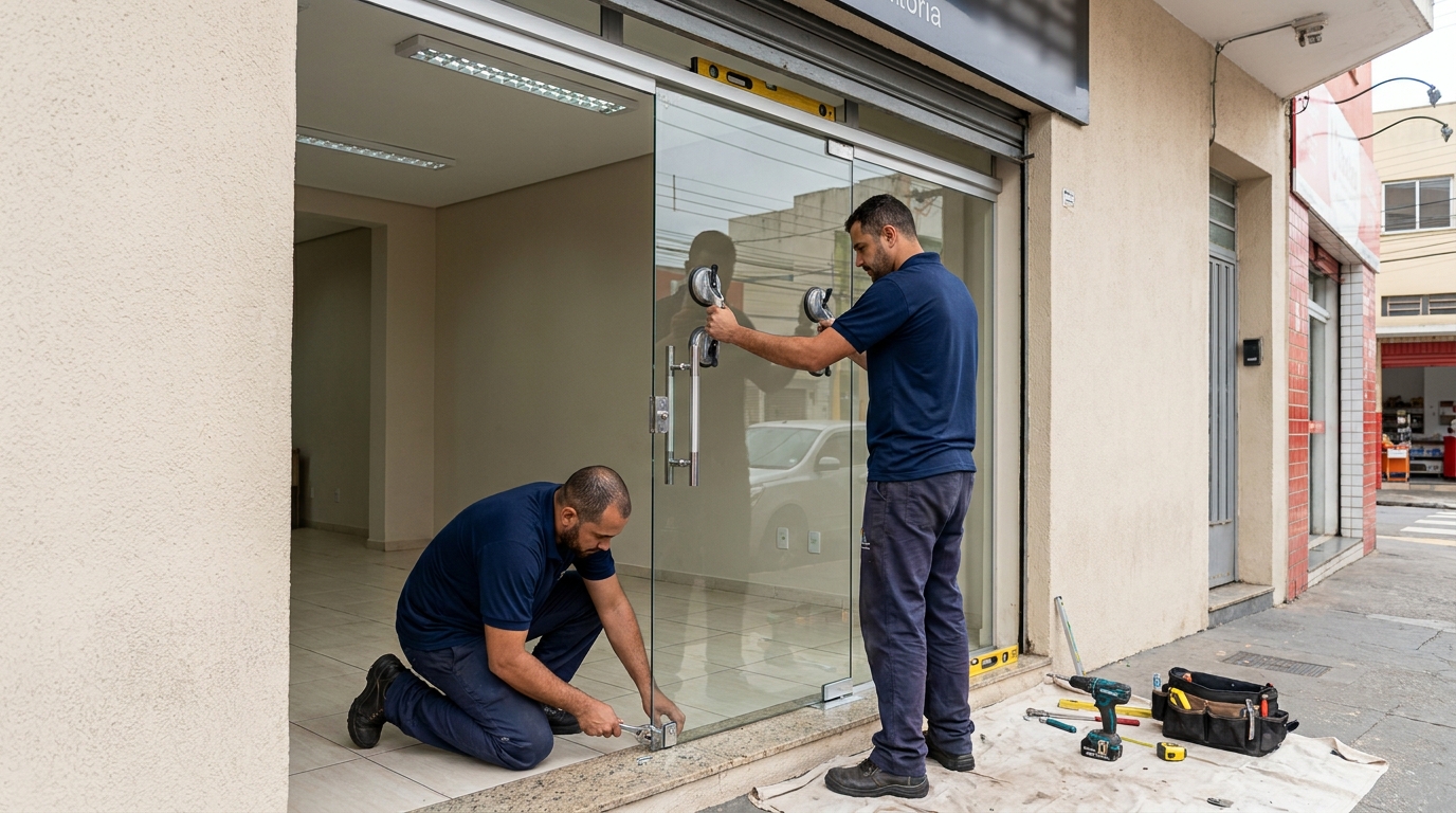 Porta de vidro com puxador inox em Aparecida de Goiânia-GO